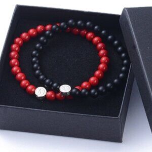 Natural Black Agate & Simulated Red Coral  925 Sterling Silver Boxed Set NWOT